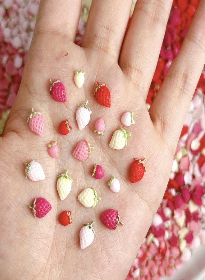 JALIYA 100Pcs Strawberry Nail Charms Women Manicure Rhinestones 3D Resin Cream Strawberry Nail Art Charms Mixed Color Strawberries Summer Fruit Charms for Nails Design Fingernail Charm Nails Accessories - Image 4